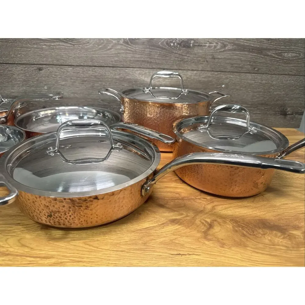 Lagostina Martellata Hammered Copper Pots & Pans Cookware 10 Piece Set